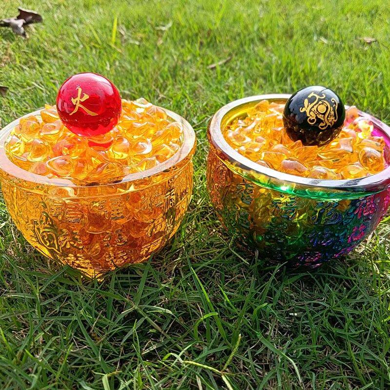 水晶百福缸摆件七彩米水缸聚宝盆存钱罐家居装饰小元宝工艺品