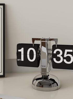 机YB-QS073贝子高档不锈钢自动翻页械艺时钟日历钟字座钟桌面轻奢