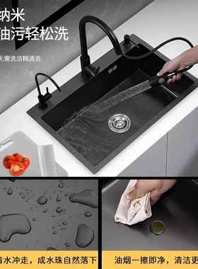 米黑色纳厨房槽大单槽34不锈钢KXK洗碗池家用手工加水厚洗0菜台中