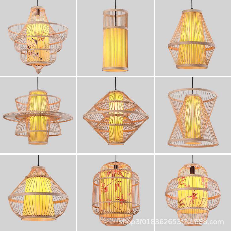 竹编禅意竹艺鸟笼吊灯民宿茶室餐厅灯饰创意新中式酒店饭店灯笼灯