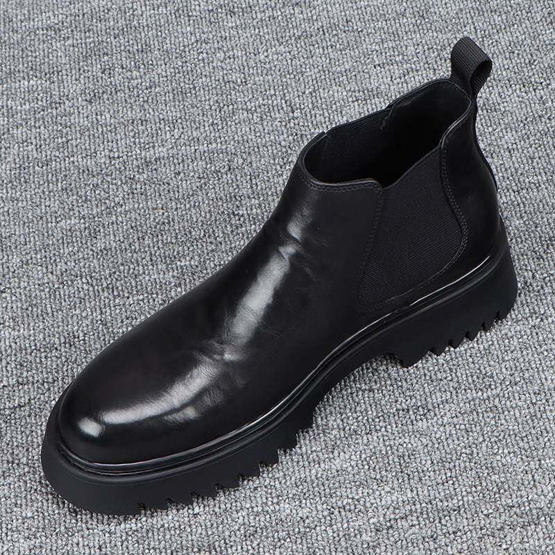 真皮厚底英伦风高帮皮鞋2025秋冬季新款男士潮流时尚牛皮切尔西靴