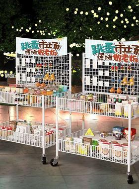 Tuy加粗方管摆摊小推车可折叠冰粉甜品花车货架寿司夜市移动出摊