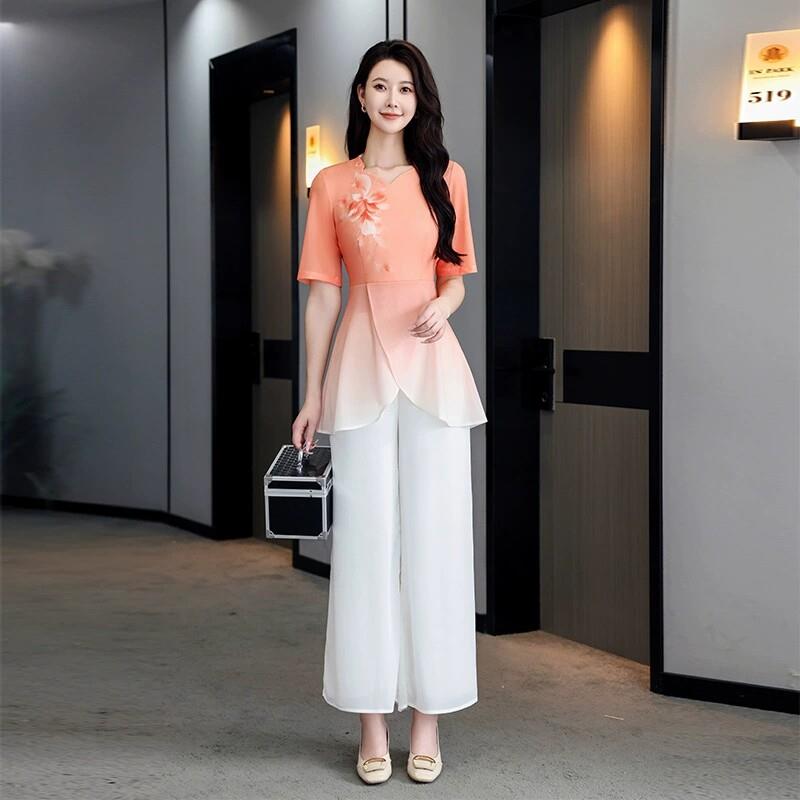 性感酒店工作服短袖晚礼服短款女气质名媛宴会主持人洋装套装女