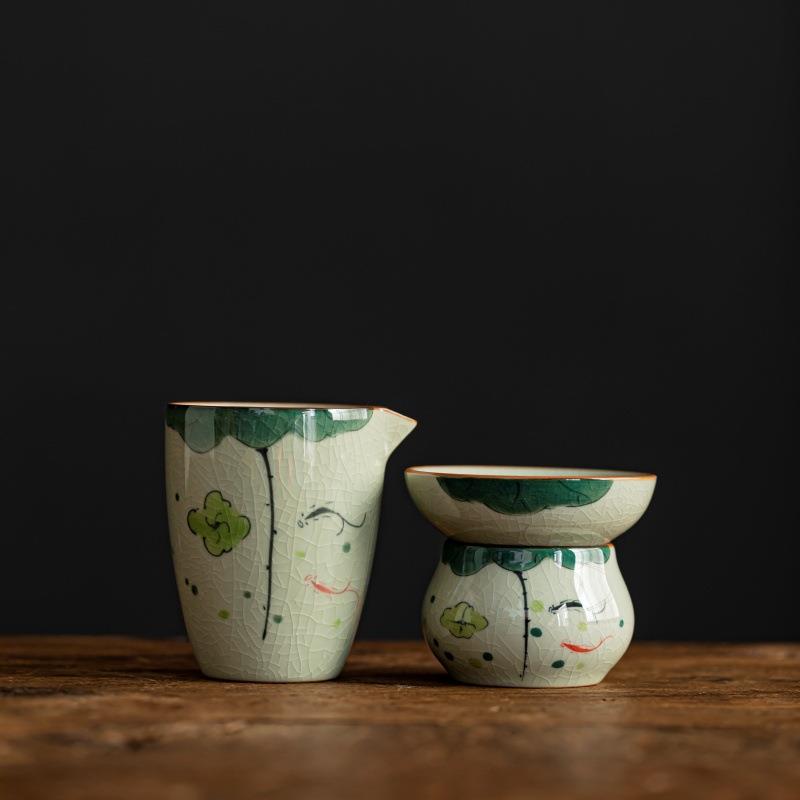 冰裂釉纯手绘陶瓷公道杯分茶器分茶杯家用功夫茶具配件公平杯茶海