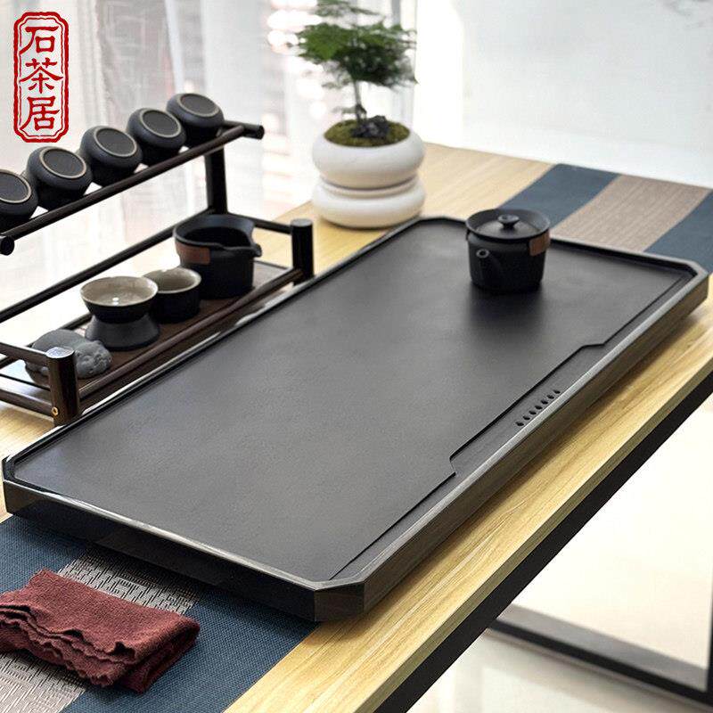 乌金石茶盘家用茶台天然石头茶具高端大气上档次办公茶海沥水盘