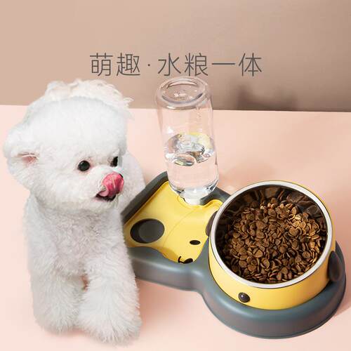 新款直销跨境爆款猫碗双碗自动饮水器泰迪狗食盆防打翻慢食碗喝水