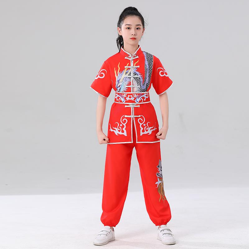 正品儿童武表演服术中国太极训功夫比练赛演出服校运动会舞龙打风