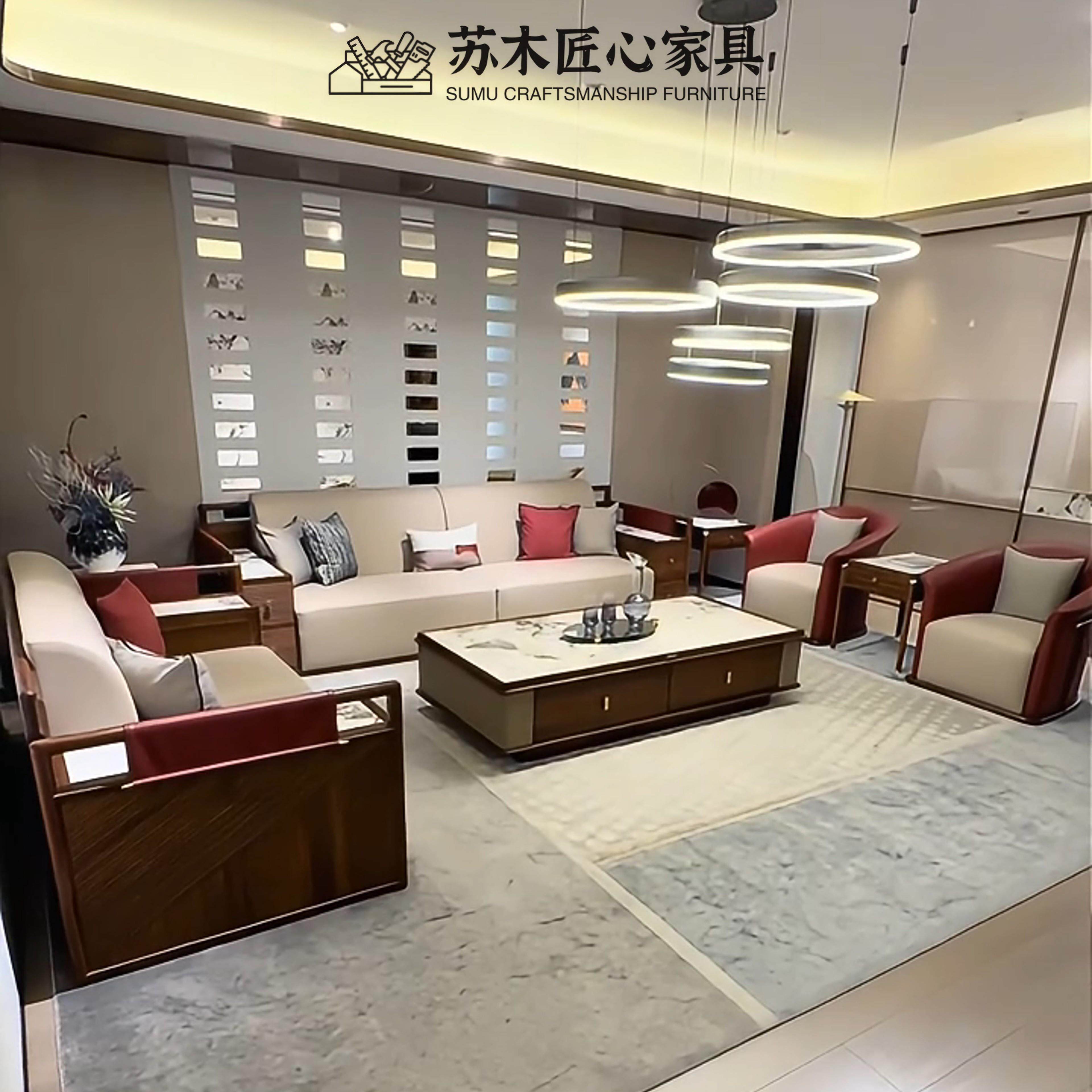 新中式乌金木实木沙发组合别墅大户型客厅现代轻奢高端真皮家具