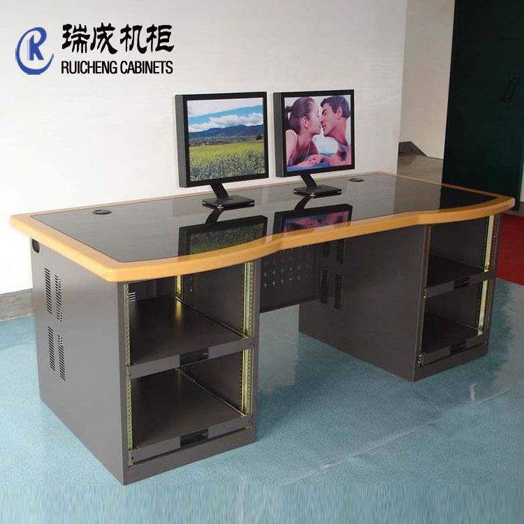 瑞成华阳非线性编辑台电脑台双机柜非编台19英寸尺寸弧形