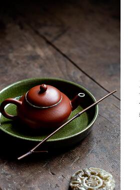 觅白漳窑开 片青壶承工夫茶盘可养干泡台陶瓷哥窑绿台定彷古圆潮