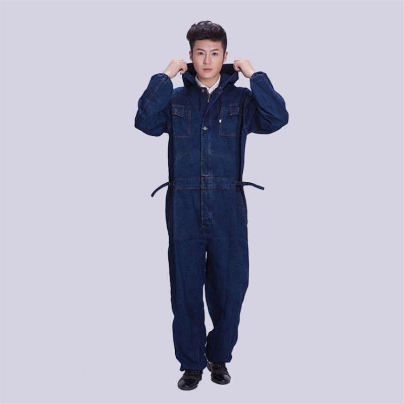 连体工作服牛仔纯棉加厚套装冬季男女电焊汽修喷漆机修防尘劳保服