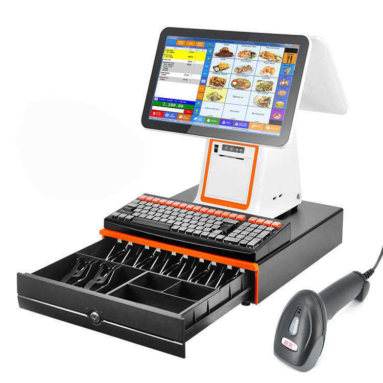 多语言带收银英文版机饰品店超市外贸双屏系统收银便利店一体机机