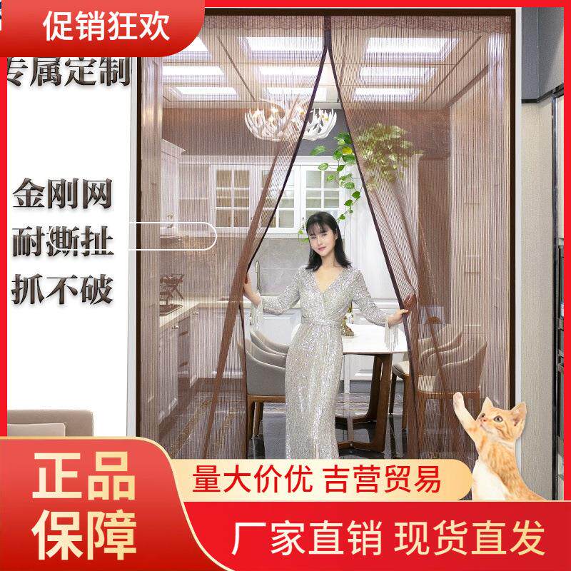 V45O夏防蚊门帘磁性加密加厚客厅定 制金刚网纱门自粘魔术贴