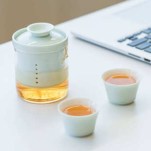 茶具小套装 玻璃快客杯一壶二两杯旅行便携包式 简约防烫功夫泡茶壶