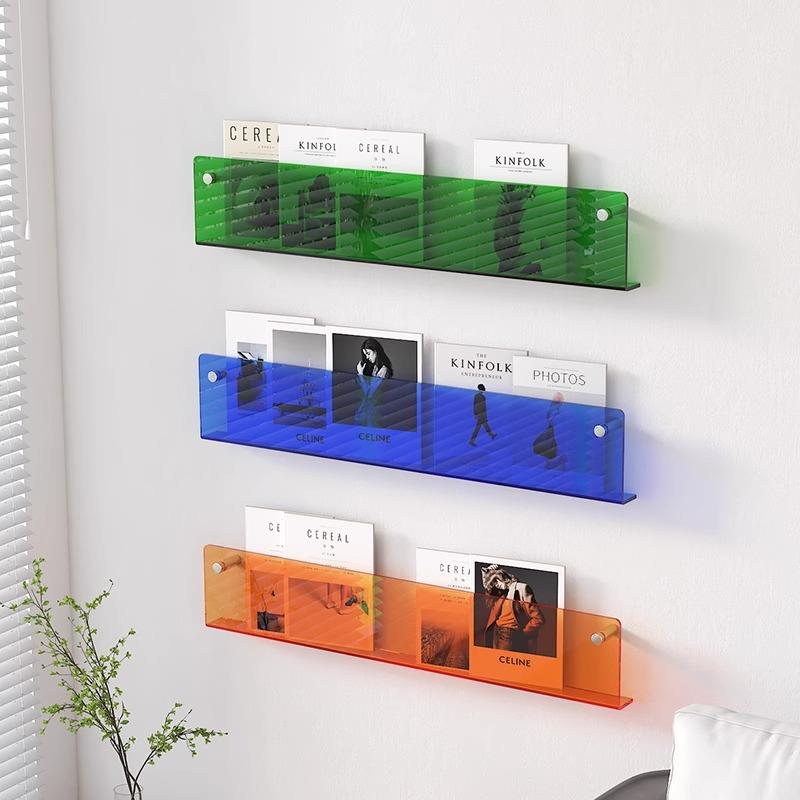 玖楼彩色透明亚克力书架报刊杂志挂墙装饰壁挂式儿童绘本书置物架