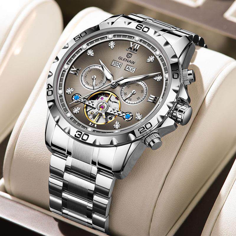 2025新款男士手表万年历男款机械表全自动镂空运动夜光防水腕表