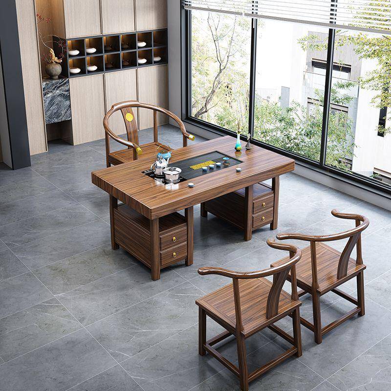 实木大板茶桌椅组合新中式功夫泡茶台办公室原木茶几茶具套装一体