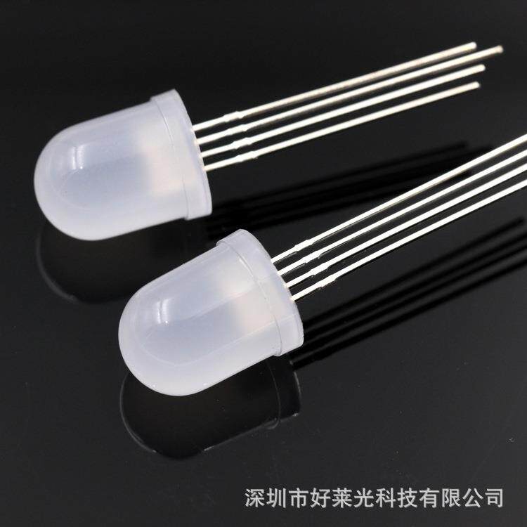好莱光f10/10mm圆头雾状四脚全彩RGB共阳红蓝直插式led发光二极管