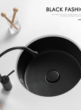 哑光黑色圆形台下盆家用阳台陶瓷洗手盆单盆嵌入式小尺寸洗脸盆池