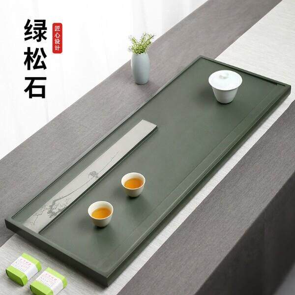 天然整块影雕绿松石皇庭玉乌金石茶盘家用客厅石头茶海茶台茶托盘