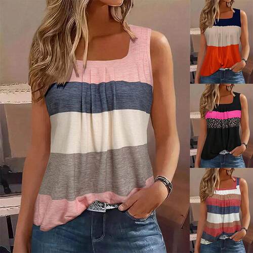 Women'S Plus Size Striped Print Sleeveless Tank Dress