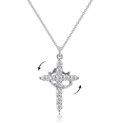 Rotatable Crown Cross Necklace AZircon Gold Silver 50cm Leng
