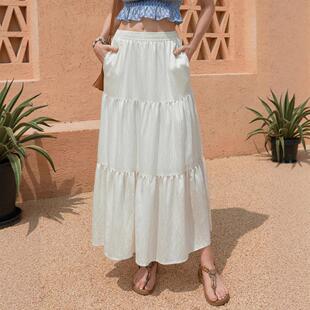 Womens Casual Maxi Skirts Flowy Elastic High Waisted A-Line