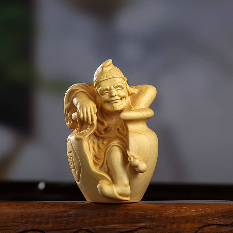 工艺品件黄杨中式家居装饰木雕摆件手把醉酒人物木质神像济公活佛