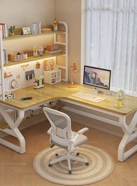 Tal电脑桌卧室家用台式学习桌书桌书架办公桌一体学生多层实木电