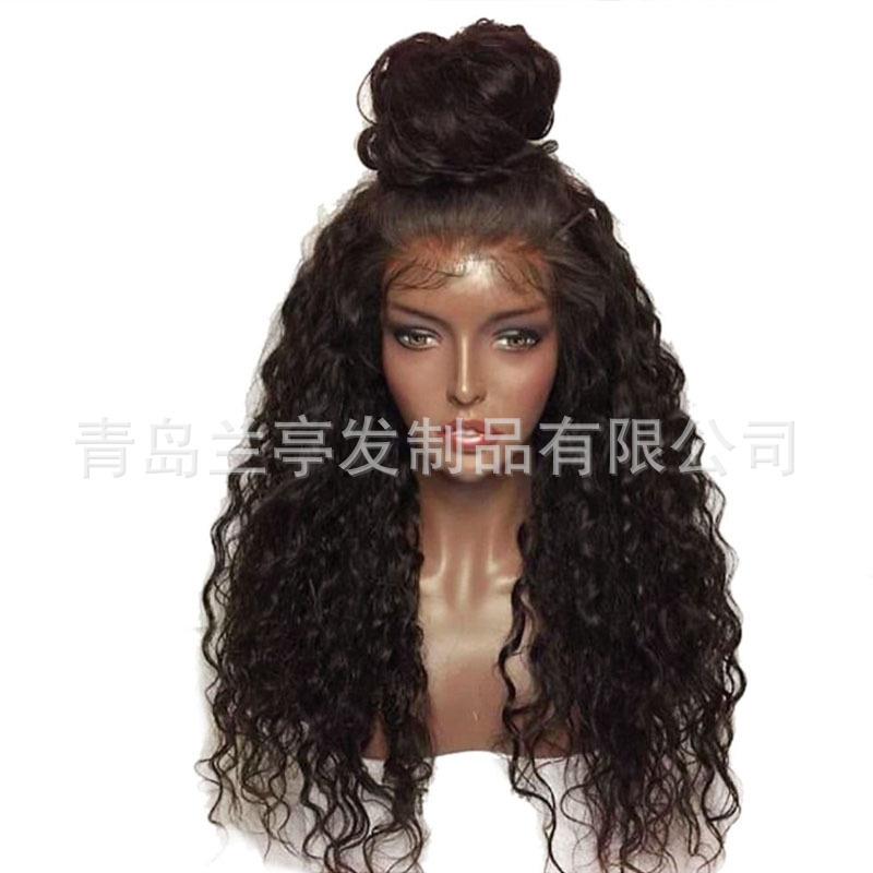 新款直销欧美外贸 化纤前蕾丝头套假发女 非洲女士假发半手钩长卷