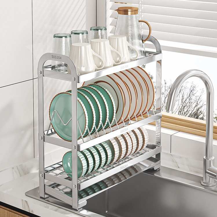 新款特厚不锈钢厨房窄边超窄多层沥水碗架水池碗筷碗盘子收纳架子