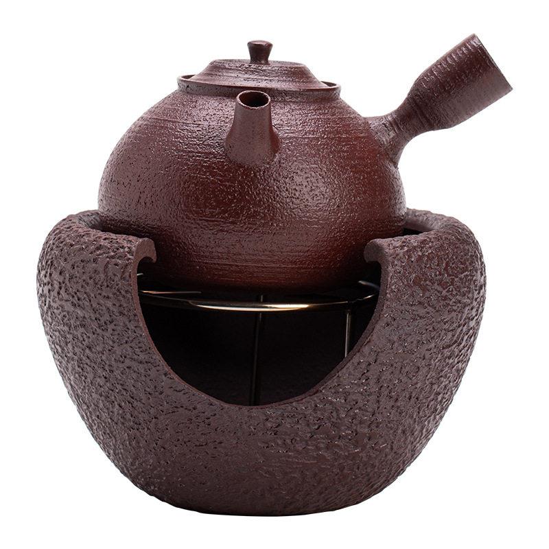 老岩泥棕红酒精炉煮茶套装添吉侧把壶陶瓷加热底座功夫茶具暖茶组