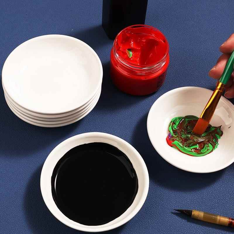 纯白色陶瓷圆盘调色盘调色碟墨碟墨盘国画调色的圆形颜料碟子彷瓷