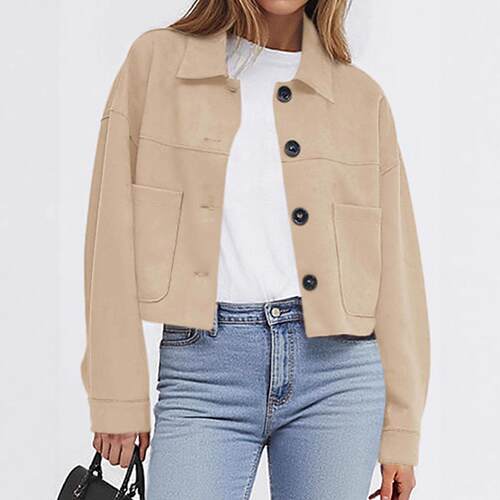 Women's coat imitation suede short jacket lightweight