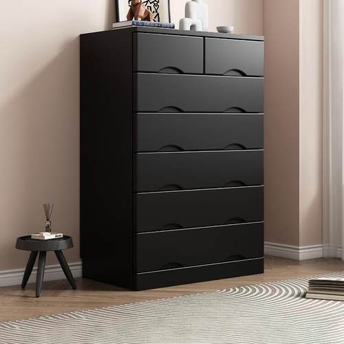 my黑色实木斗柜家用卧室床尾柜储物柜现代简约客厅收纳柜立柜五斗