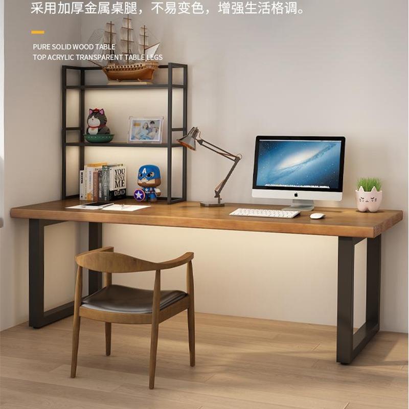 简约双人学习桌靠墙卧室学生实木书桌书架一体电脑桌置物架组合桌图片
