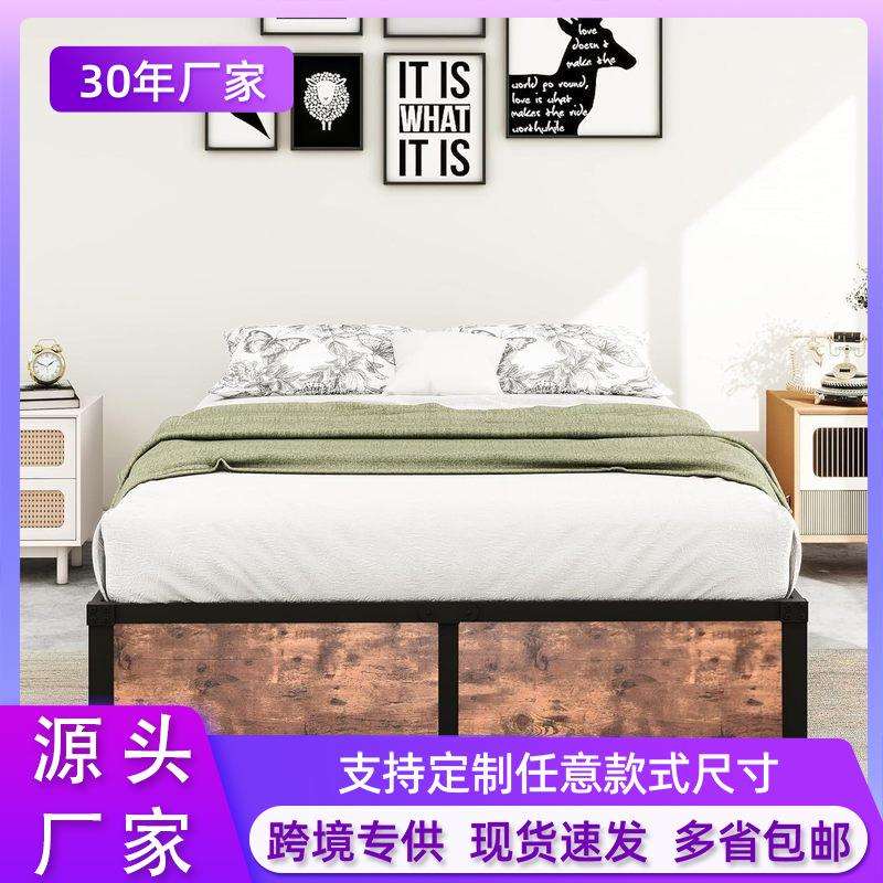 跨境带抽屉铁床铁艺床钢木铁架床单人床双人床带储物空间床宿舍床