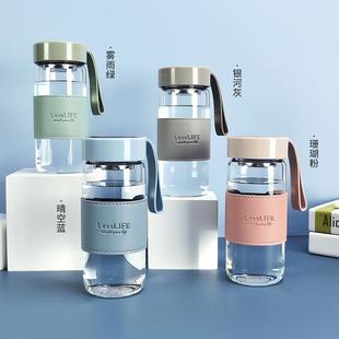 时尚 玻璃杯创意迪欧便携提手带茶隔防烫带杯套男女学生小清新杯子