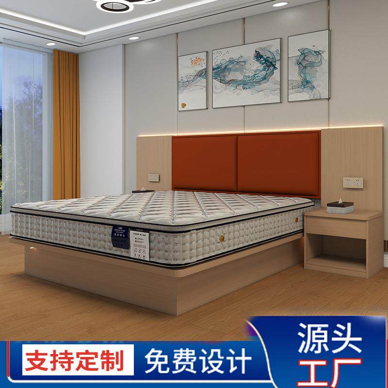 跨境酒客房床连锁家具床宾馆酒店标间民馆宿床单双人1.5米店宾专