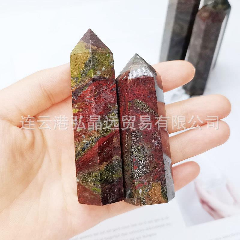 弘晶远水晶天然龙血石六棱柱龙血石水晶柱单尖柱原石打磨厂家