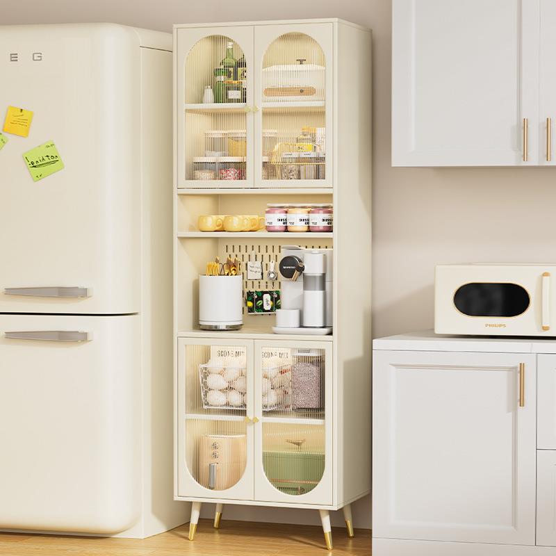 奶油风铁艺餐边柜茶水柜酒柜窄型厨房置物柜小户型靠墙一体储物J&