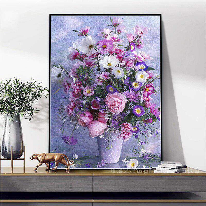 满钻2025新款钻石画 画饭厅花卉5d点贴钻十字绣客厅紫色花瓶卧室