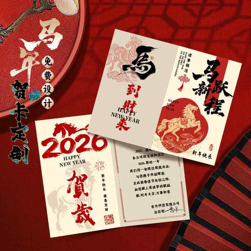 新年贺卡定制马年尾牙宴活动邀请函2026元旦公司折叠感谢卡片打印
