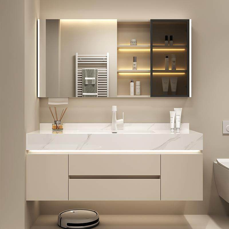 奶油风新款浴室柜组合岩板陶瓷无缝一体盆卫生间洗手盆洗漱台池,家装主材,浴室柜组合,淘宝优惠券,粉丝福利购,淘宝优惠卷