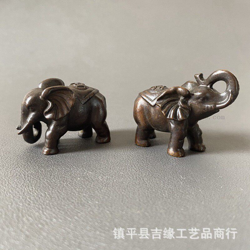 大象摆件古玩收藏合金迷你吉象一对茶台桌摆家居玄关门厅装饰摆件
