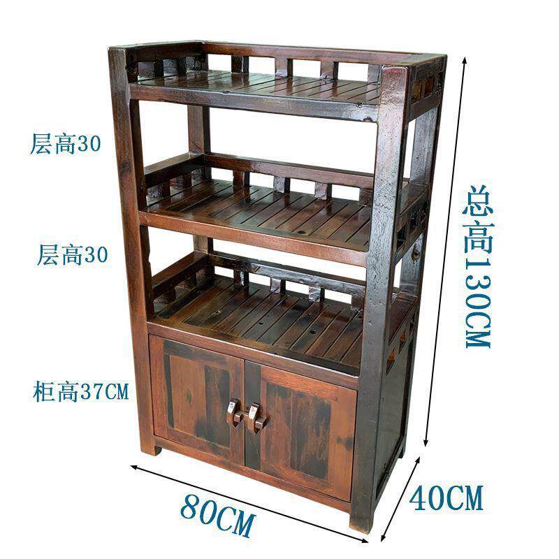 老船木茶水柜实木餐边柜一体靠墙办公室微波炉架家用客厅多层整装