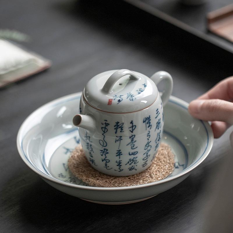 仿泡古青手写诗茶壶陶瓷茶家用小茶壶单壶书法FM-FGQ20瓷壶壶手文