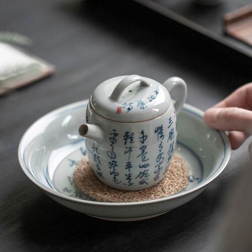 仿古青手写诗手文茶壶陶瓷FM-FGQ20泡茶家壶用单小茶壶壶书法瓷壶