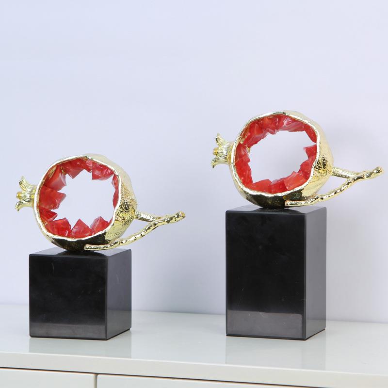 金色多福石榴工艺品家用样板房客厅酒柜玄关书柜装饰品紫晶石摆件