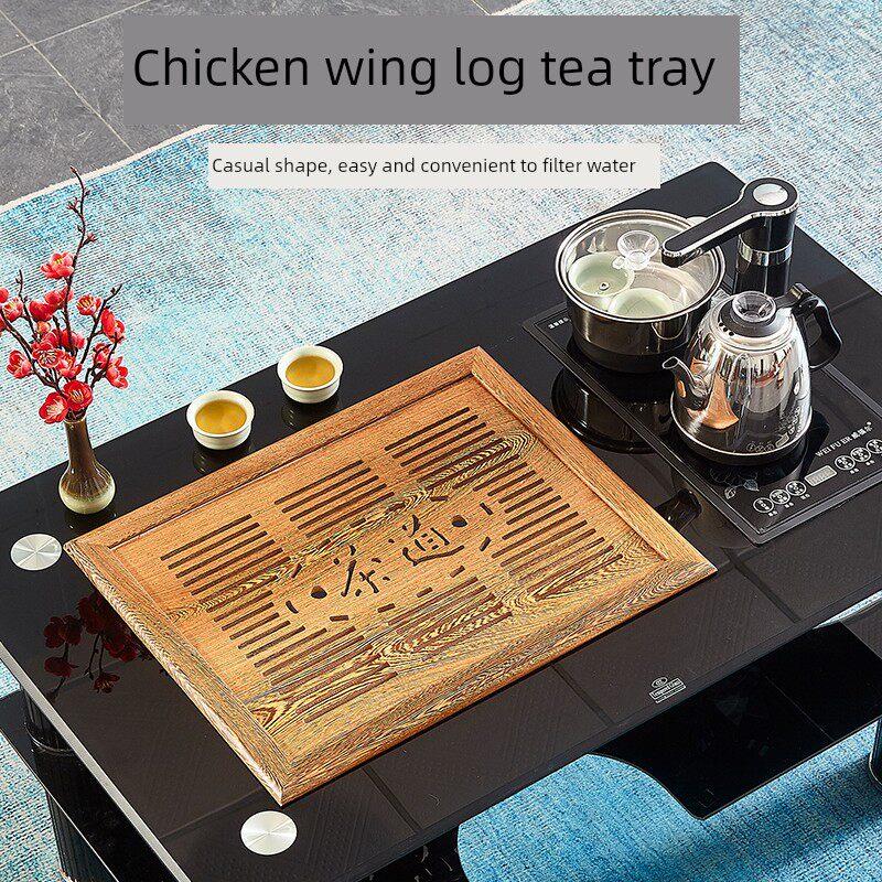 红木茶盘茶桌实木嵌入式鸡翼木大理石盖碟漏板定制尺寸